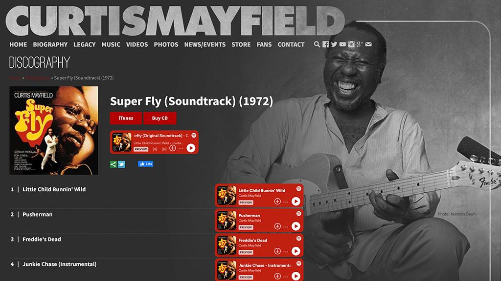 CurtisMayfield.com music interior page before